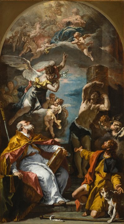 Herrlichkeit der Jungfrau mit dem Erzengel Gabriel und den Heiligen Eusebius, Rochus und Sebastian von Sebastiano Ricci